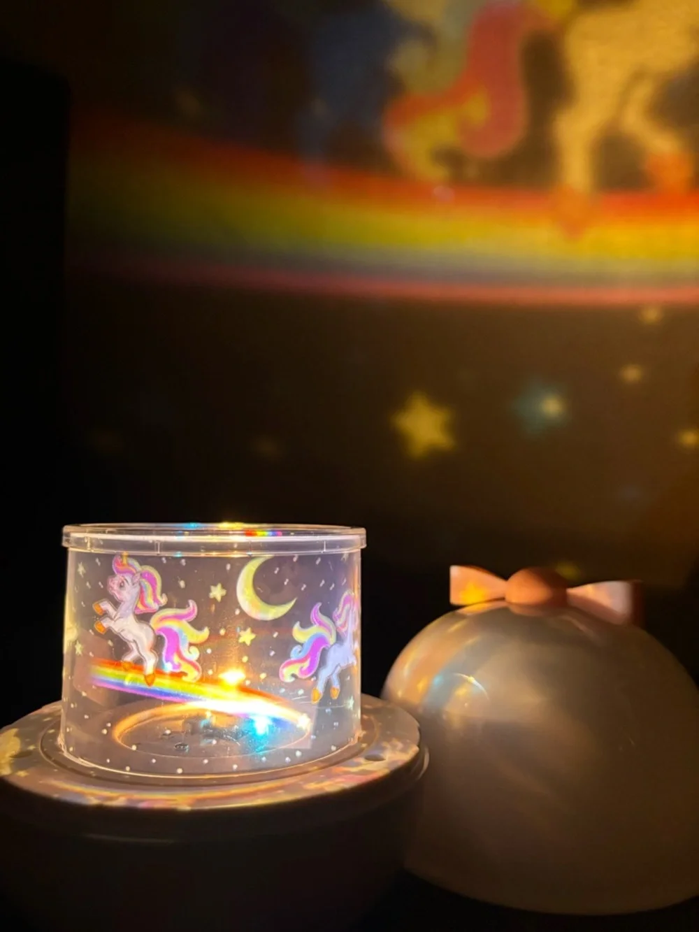Unicorn Projector Nightlight Soothing Sleep Sounds & Music White w/ Pink Bow - Picture 1 of 7